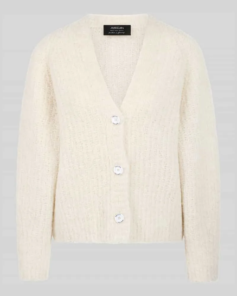 Marc Cain Cardigan aus Alpaka-Wolle-Mix mit Label-Patch Offwhite