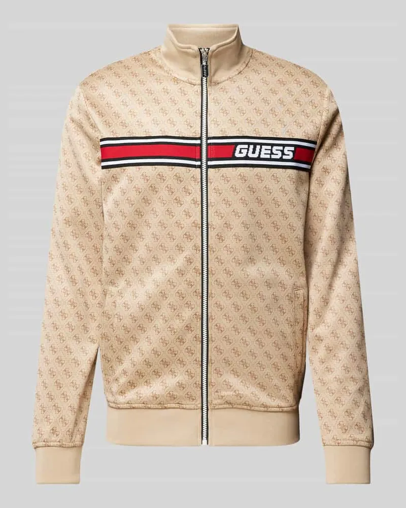 Guess Sweatjacke mit Label-Stitching Modell 'KORBIN Beige