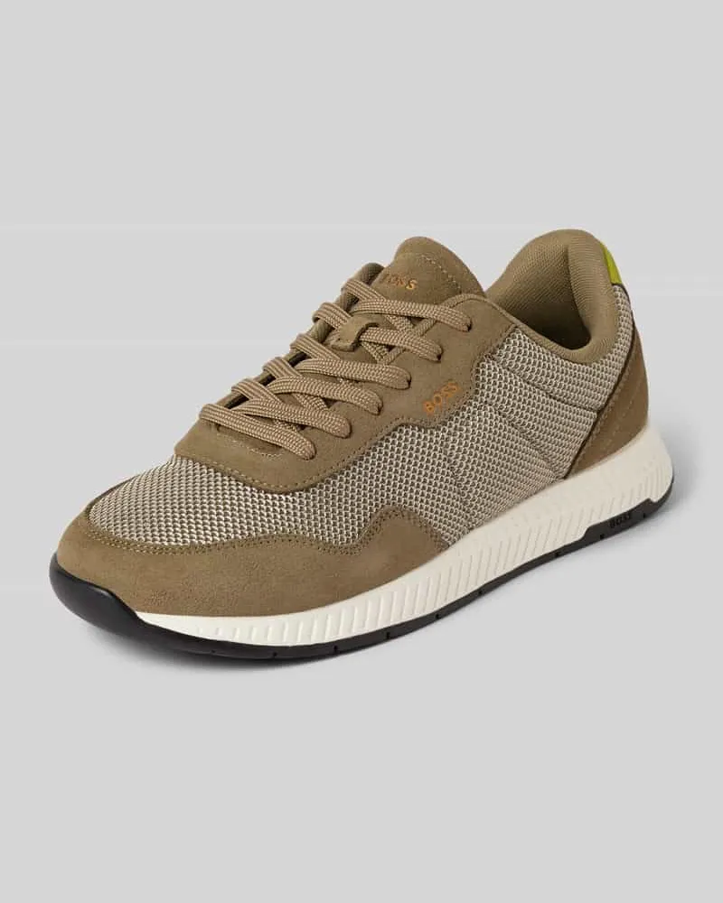 HUGO BOSS Sneaker aus Leder-Mix Modell 'Titanium Runn Oliv