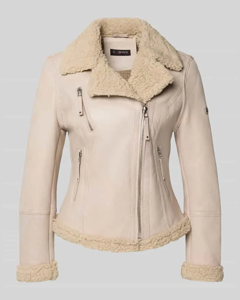 CABRINI Bikerjacke aus Lammleder mit Reißverschlusstaschen Offwhite