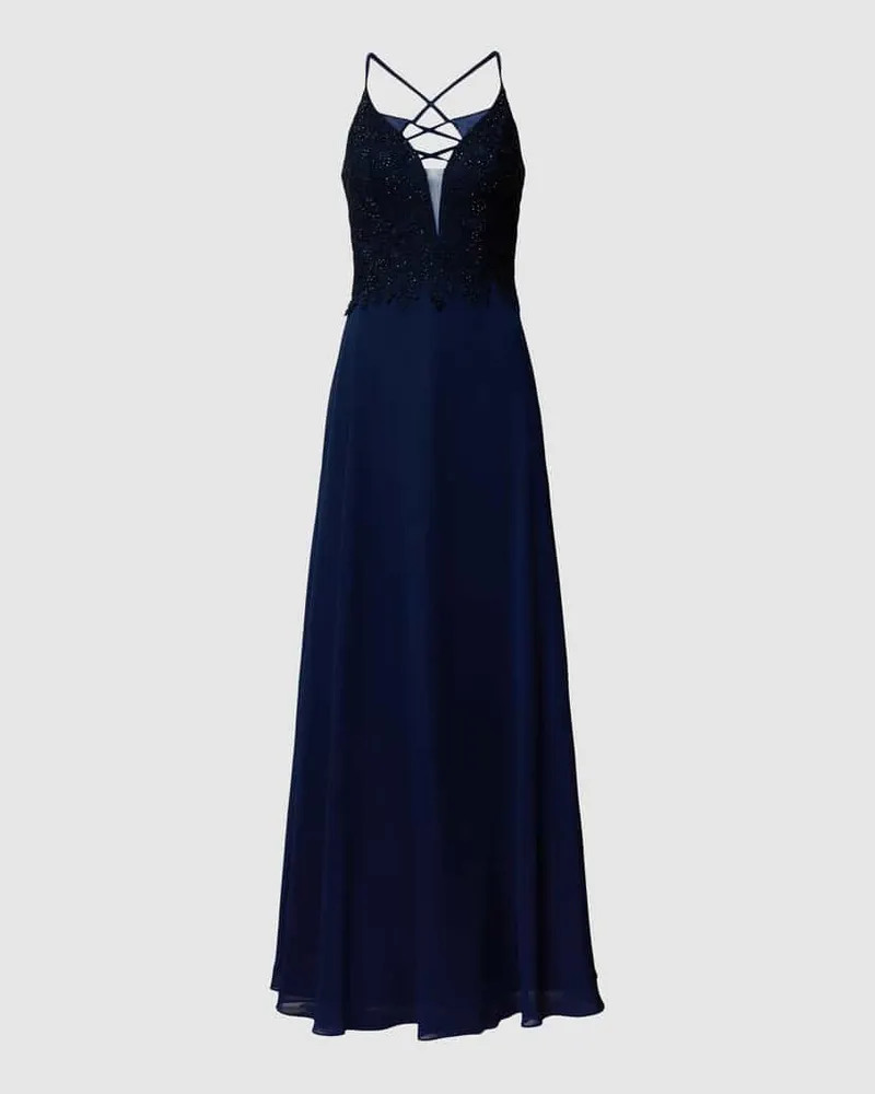LUXUAR Tailliertes Abendkleid mit Zierbesatz Dunkelblau