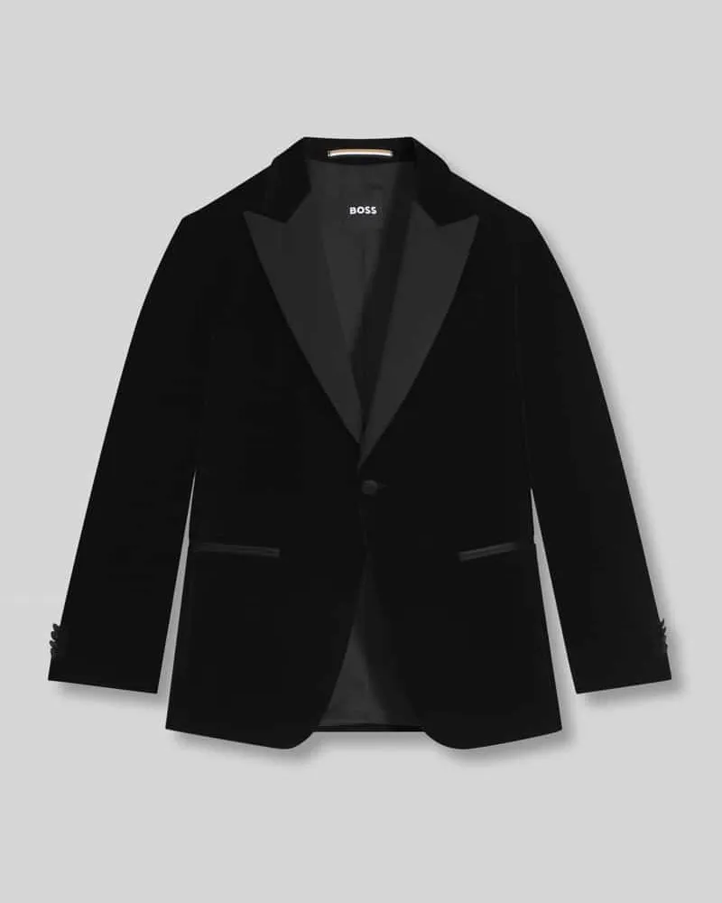 HUGO BOSS Slim Fit Smoking-Jackett aus Baumwoll-Samt Modell 'HUTSON Black