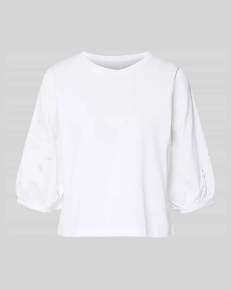 Marc Cain T-Shirt mit 3/4-Arm und Lochstickerei Weiss