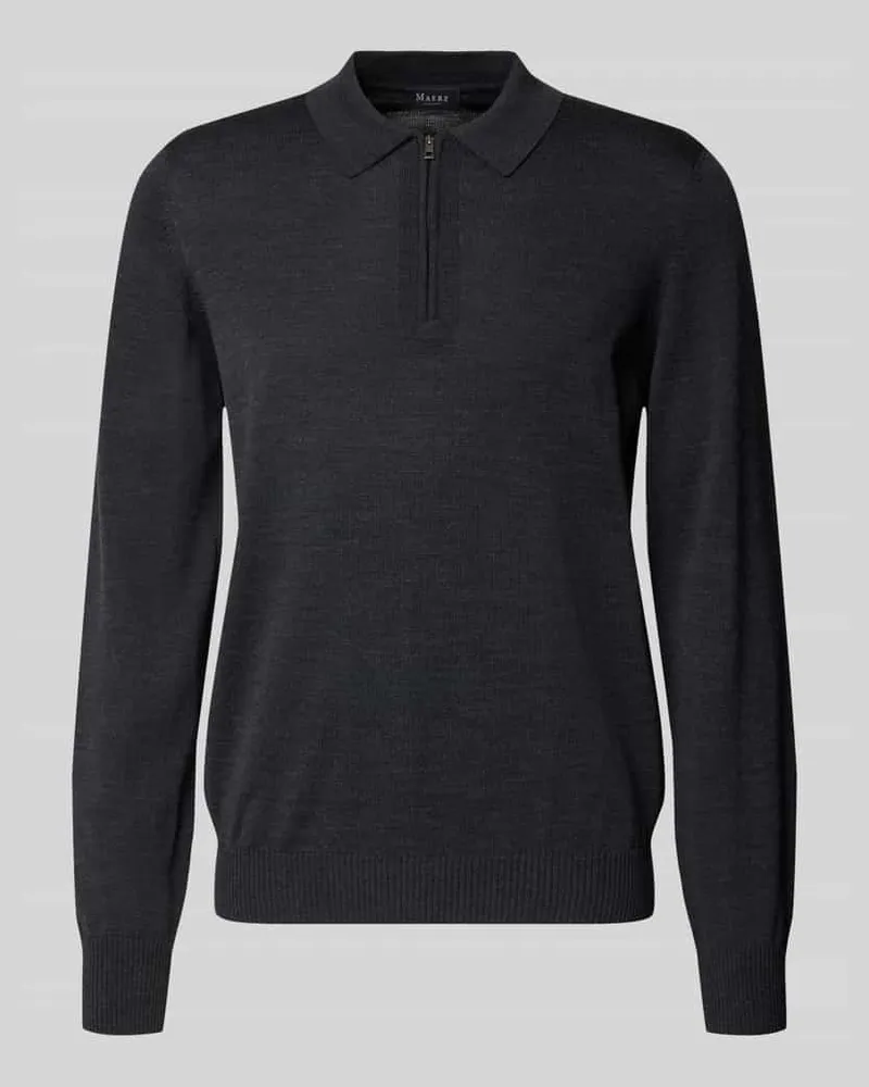 Maerz Strickpullover aus Schurwolle mit Polokragen Anthrazit