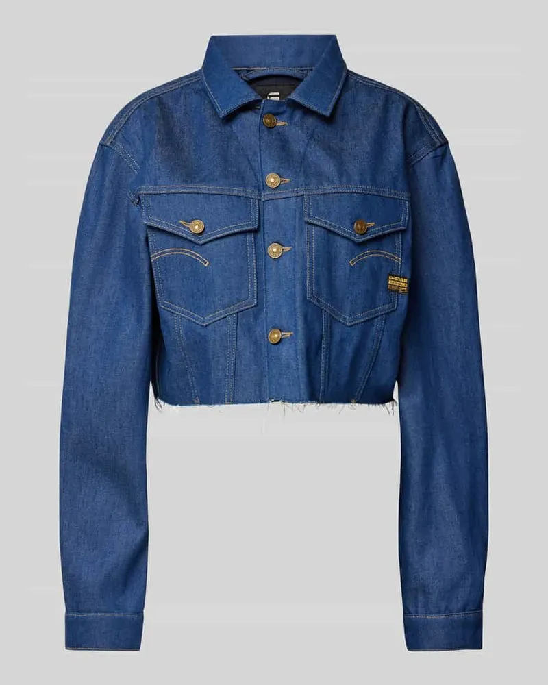 G-STAR RAW Cropped Jeansjacke mit Fransen Dunkelblau