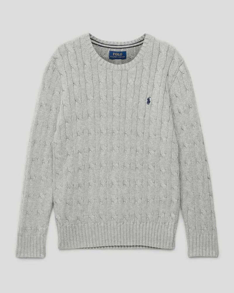 Ralph Lauren Strickpullover mit Zopfmuster und Logo-Stitching Mittelgrau
