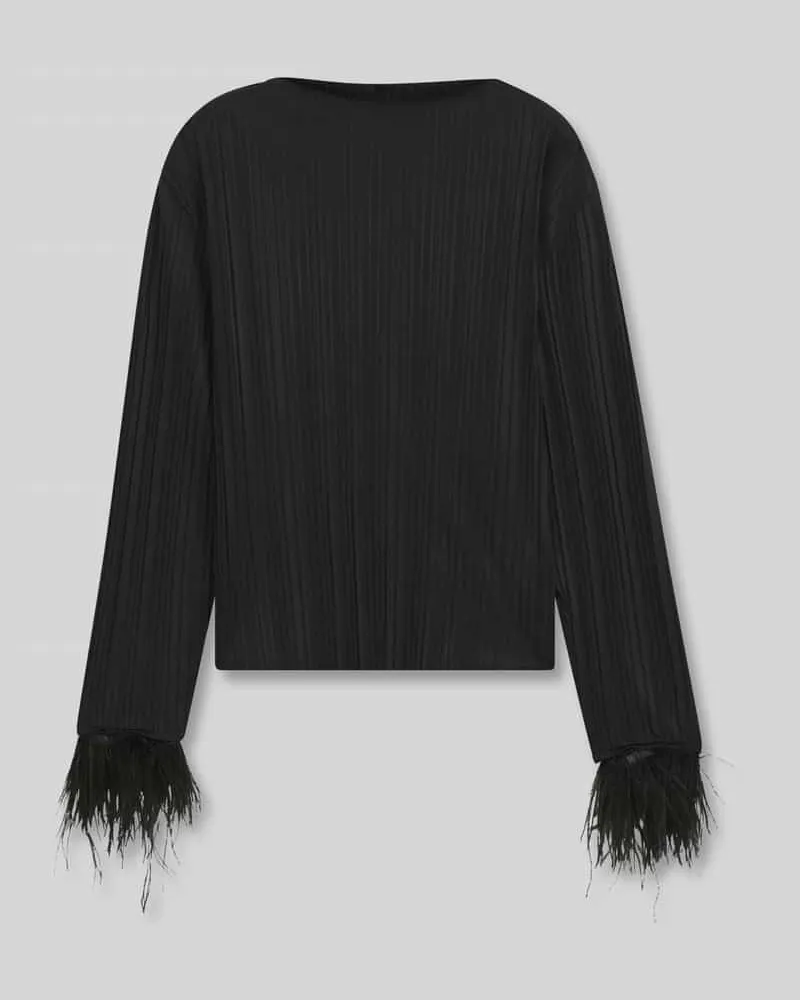 HUGO BOSS Langarmshirt mit Fransensäumen am Ärmelende Black