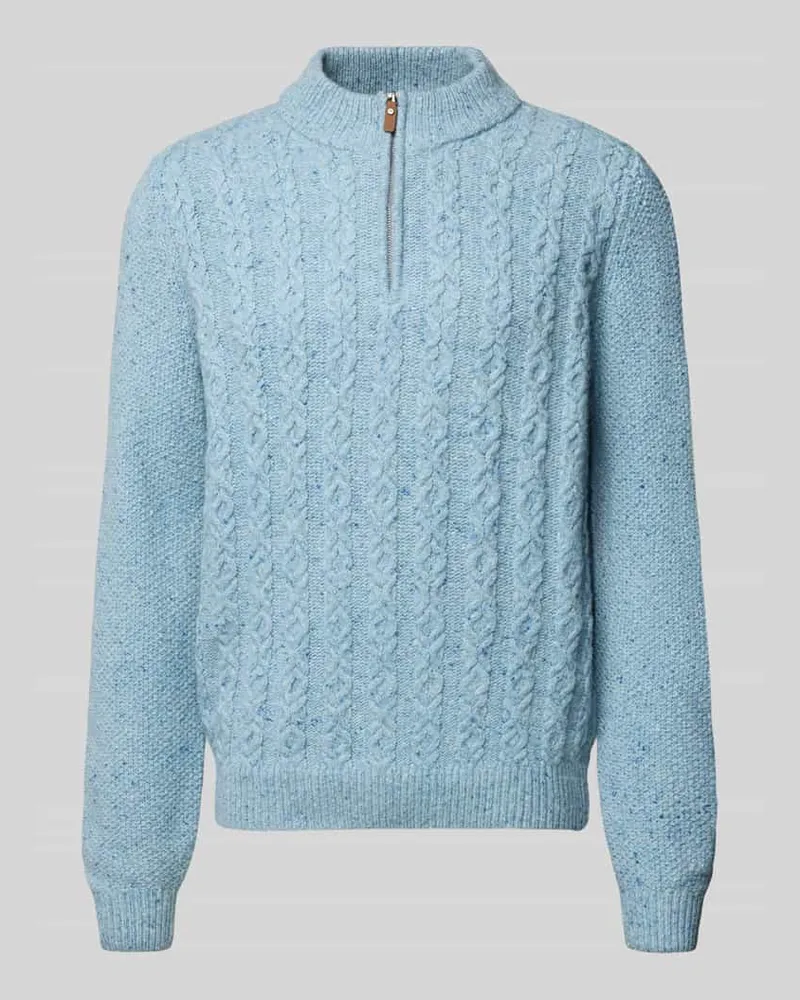 Fynch-Hatton Strickpullover mit gerippten Abschlüssen Hellblau