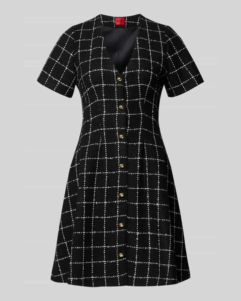 HUGO BOSS Tailliertes Etuikleid mit Gitterkaro-Muster Modell 'KIKLA Black