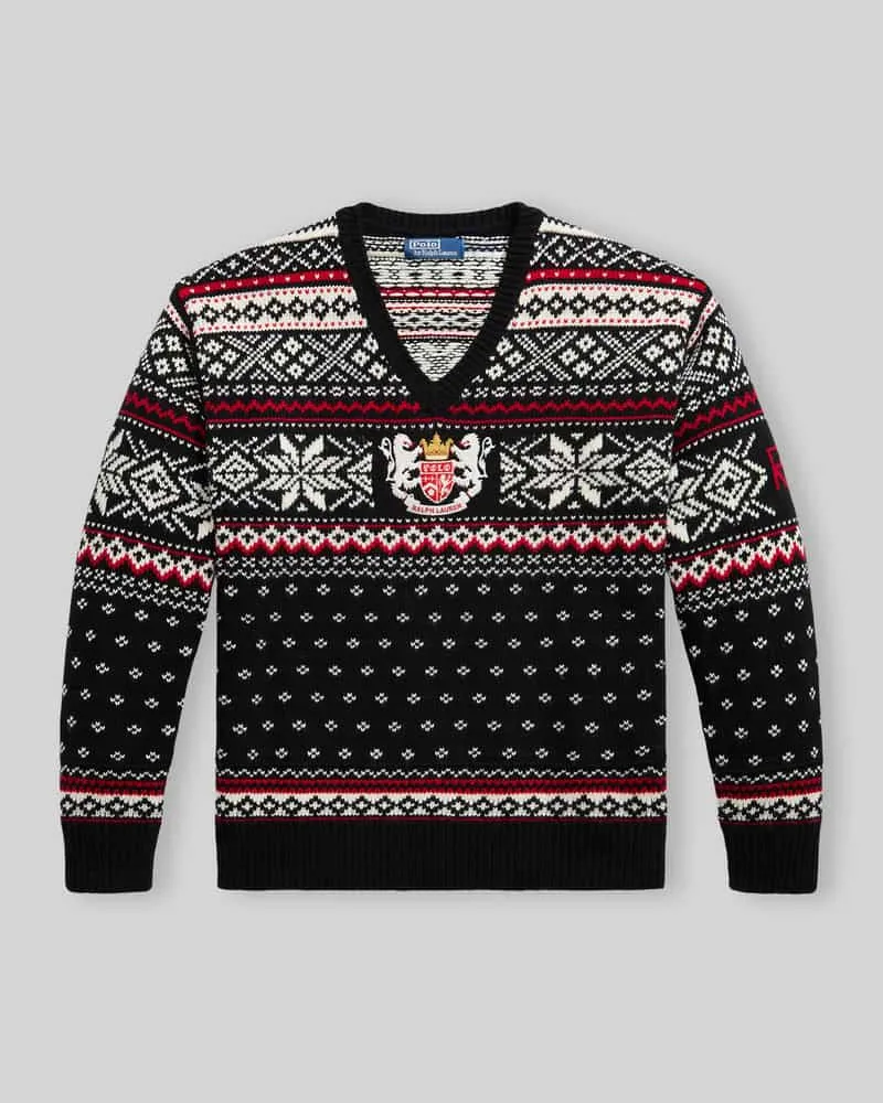 Ralph Lauren Pullover aus Wolle mit Wappenstickerei Black