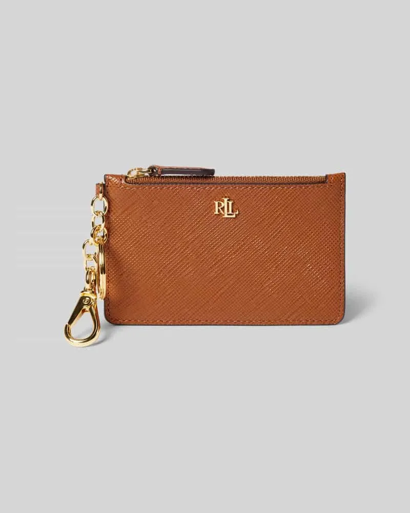 Ralph Lauren Kartenetui aus Rindsleder mit Schlüsselring und Karabiner Cognac