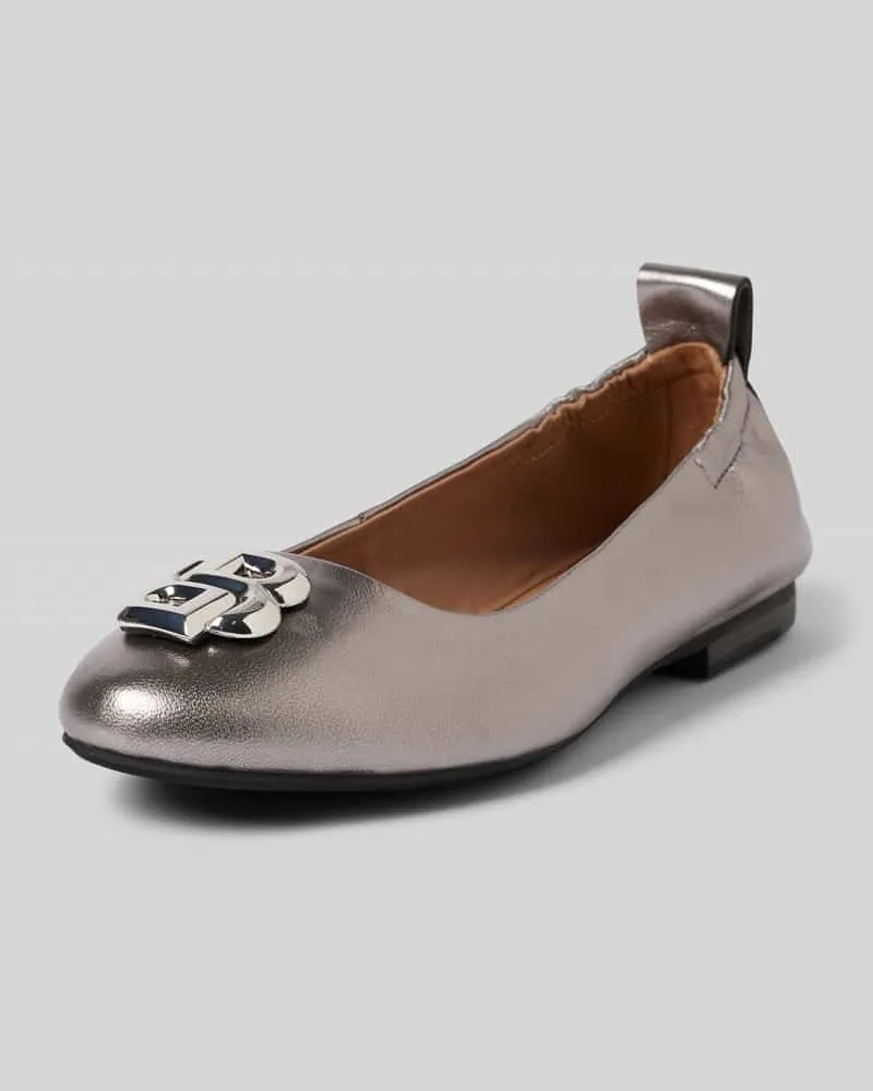 HUGO BOSS Lederballerinas mit Label-Applikation Modell 'Dasy Silber
