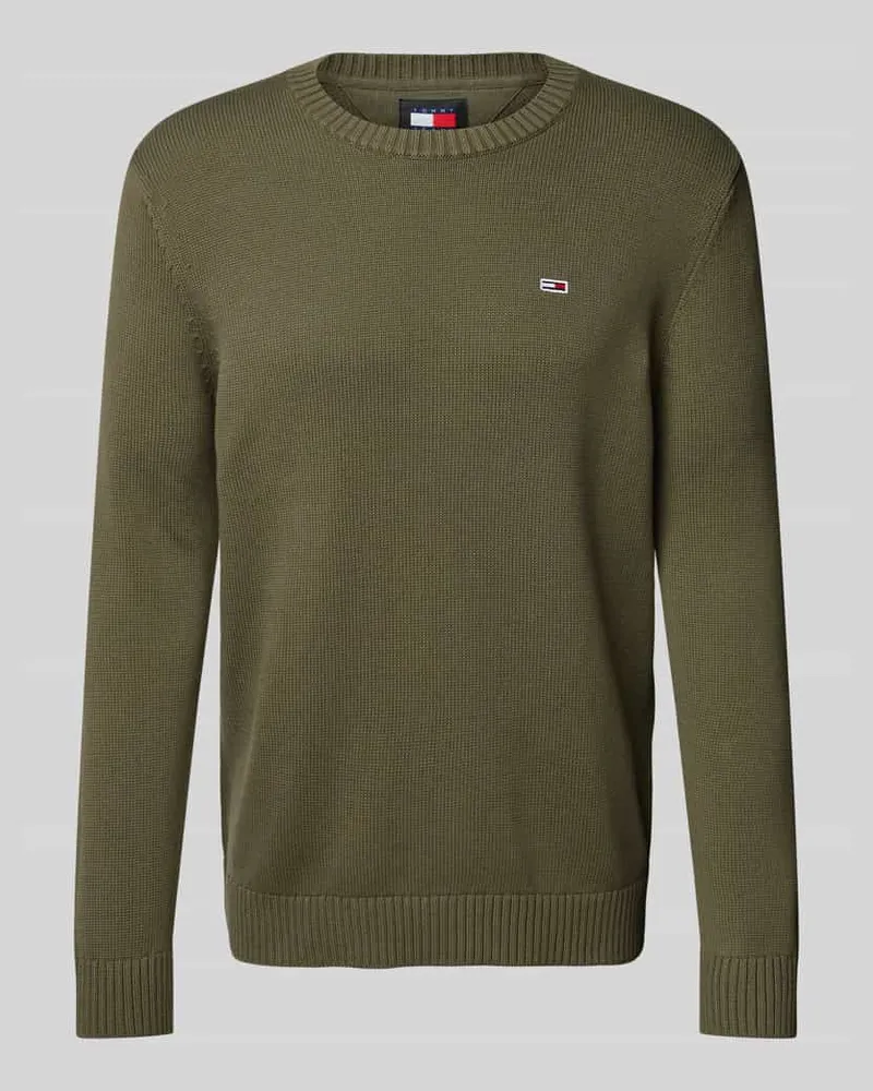 Tommy Hilfiger Slim Fit Strickpullover mit Logo-Badge Oliv