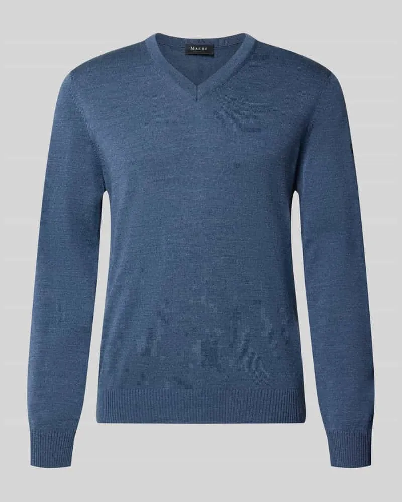 Maerz Regular Fit Strickpullover aus reiner Schurwolle mit V-Ausschnitt Dunkelblau