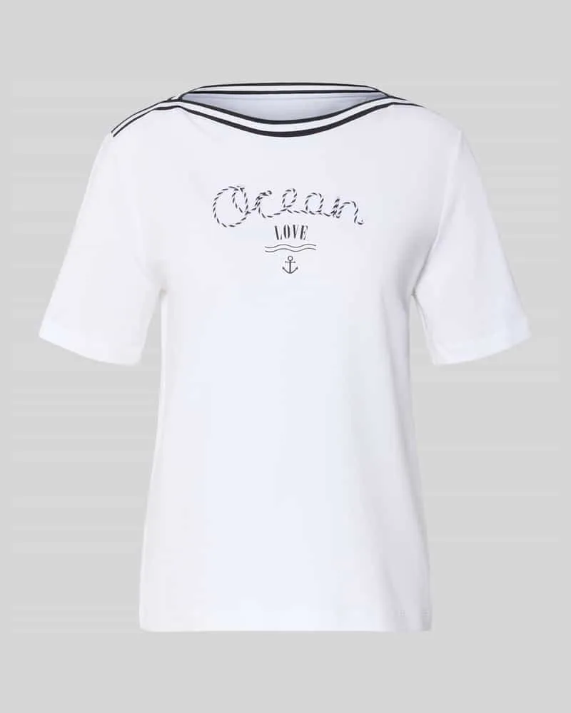 Marc Cain T-Shirt mit Kontraststreifen und Print Weiss