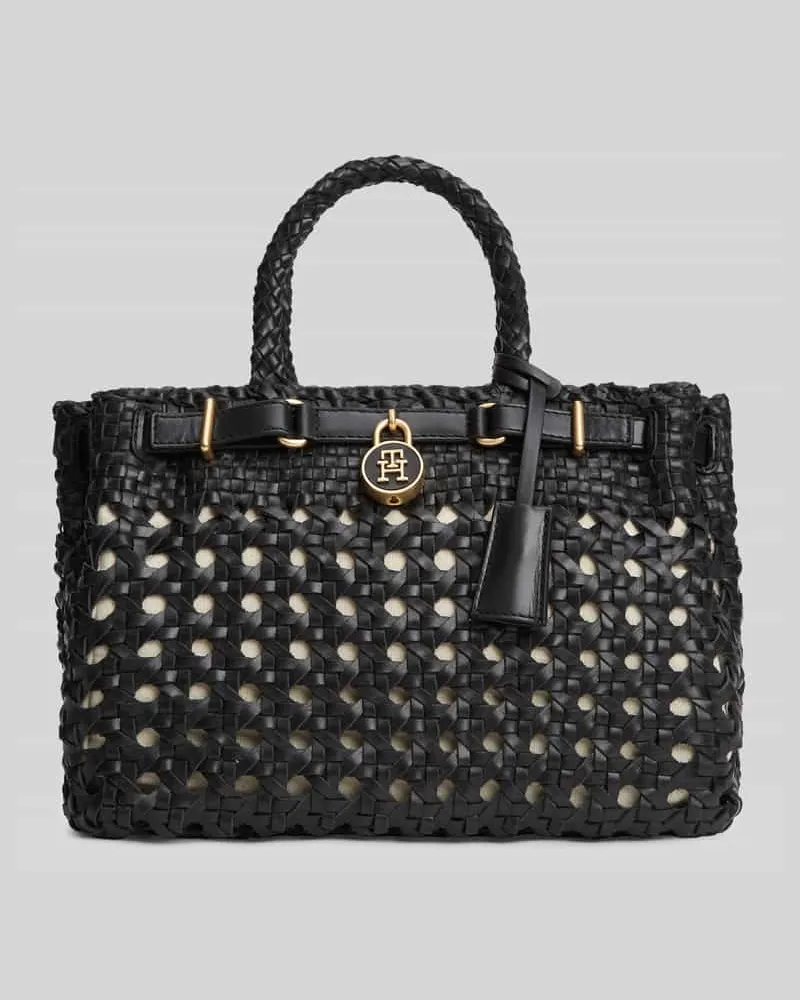 Tommy Hilfiger Henkeltasche aus echtem Büffelleder Modell 'AMERICAN ICON MINI TOTE Black