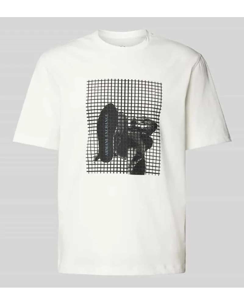 Armani Exchange T-Shirt mit geripptem Rundhalsausschnitt Weiss