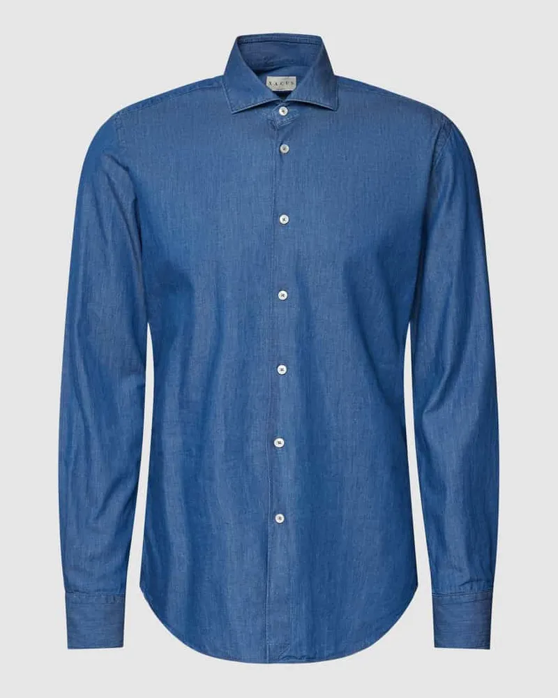 XACUS Regular Fit Businesshemd aus Uni Struktur Jeansblau