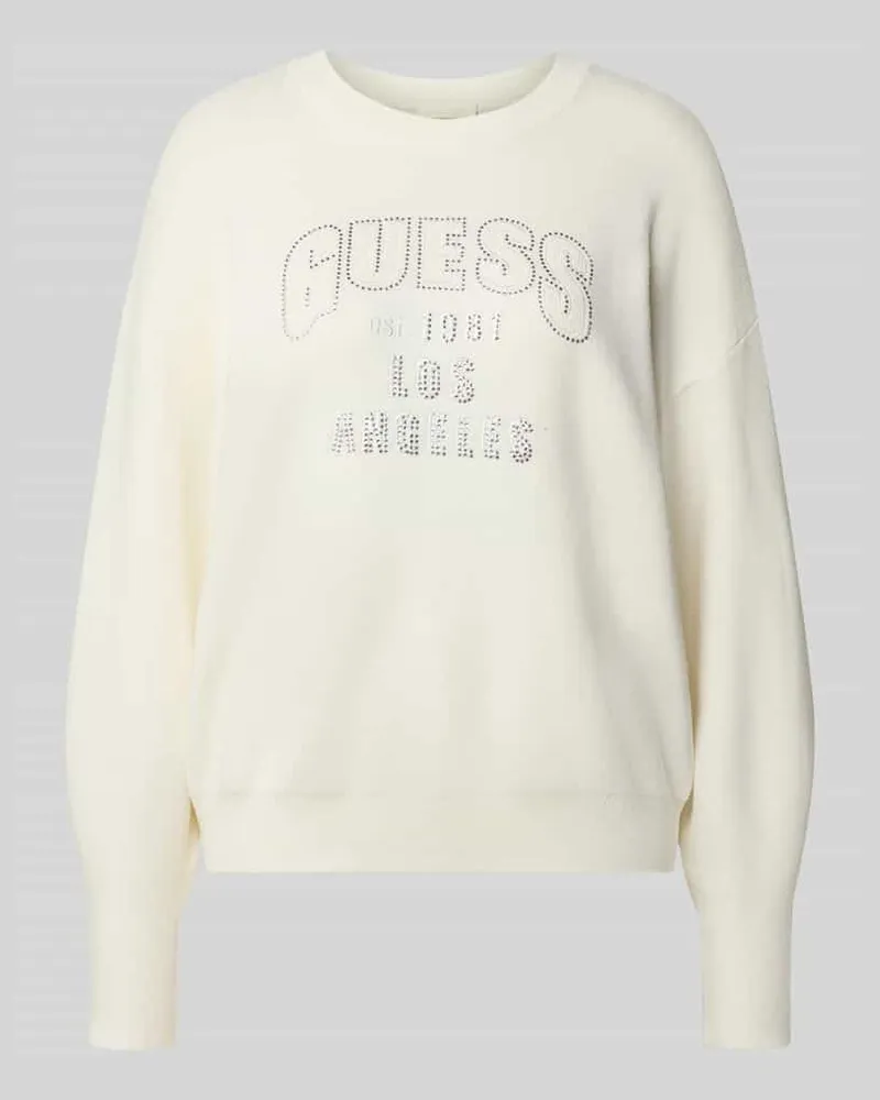 Guess Strickpullover mit Ziersteinbesatz Modell 'LEIGHTON Weiss
