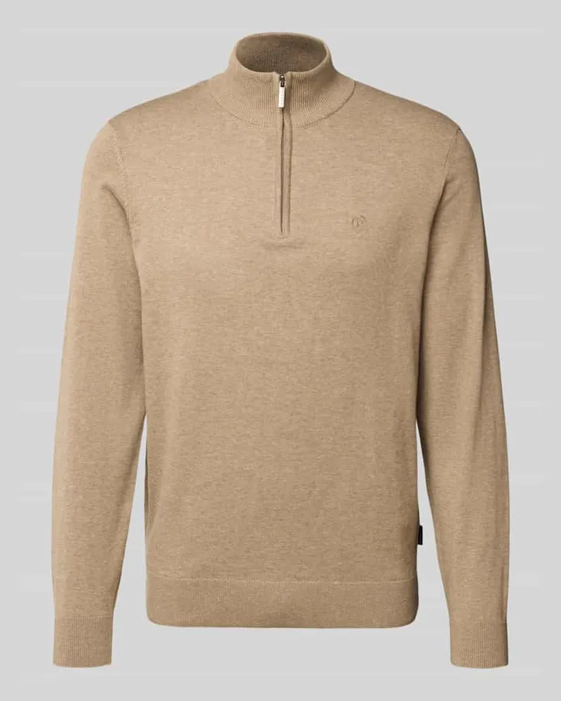 Bugatti Strickpullover mit Stehkragen Sand