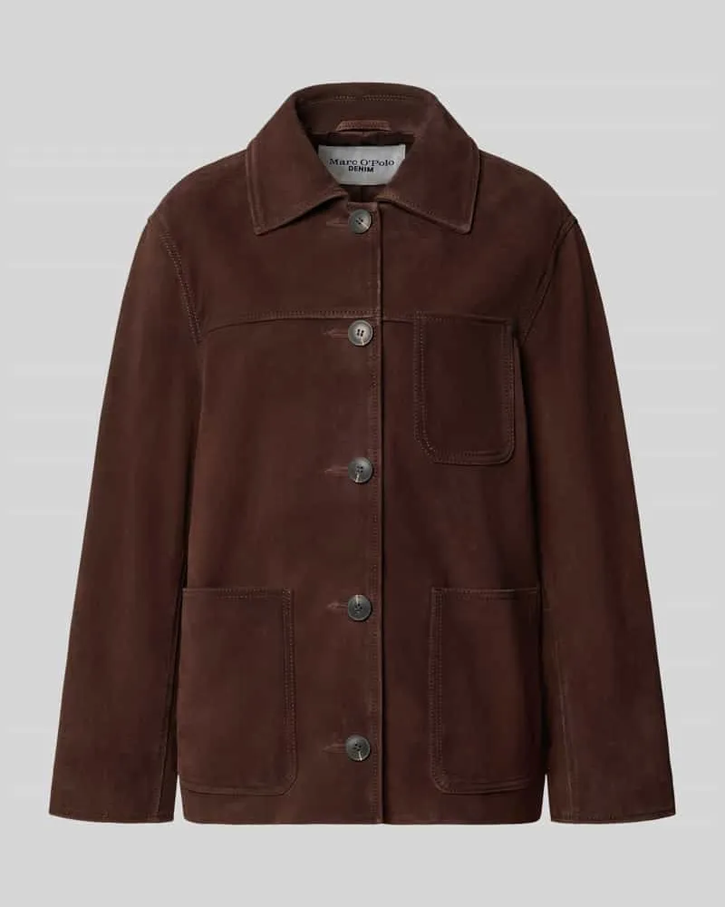 Marc O'Polo Regular Fit Lederjacke aus echtem Rindsleder Dunkelbraun
