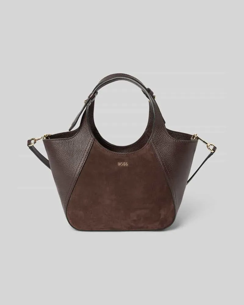 HUGO BOSS Henkeltasche aus Rindsleder Dunkelbraun