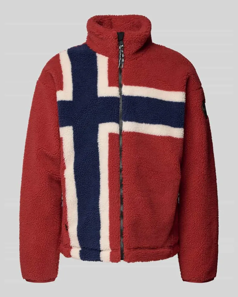 Napapijri Fleecejacke mit Stehkragen und Reißverschluss Modell 'T-FIEMME Rot