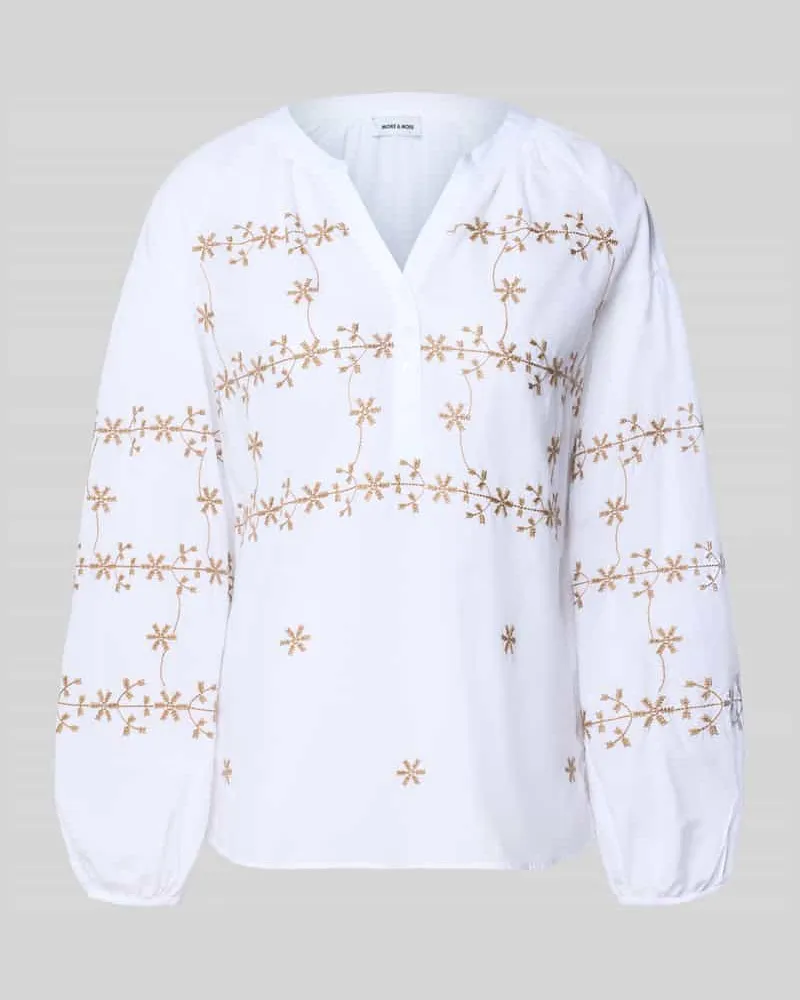 More & More Bluse mit Tunikakragen und kurzer Knopfleiste Weiss