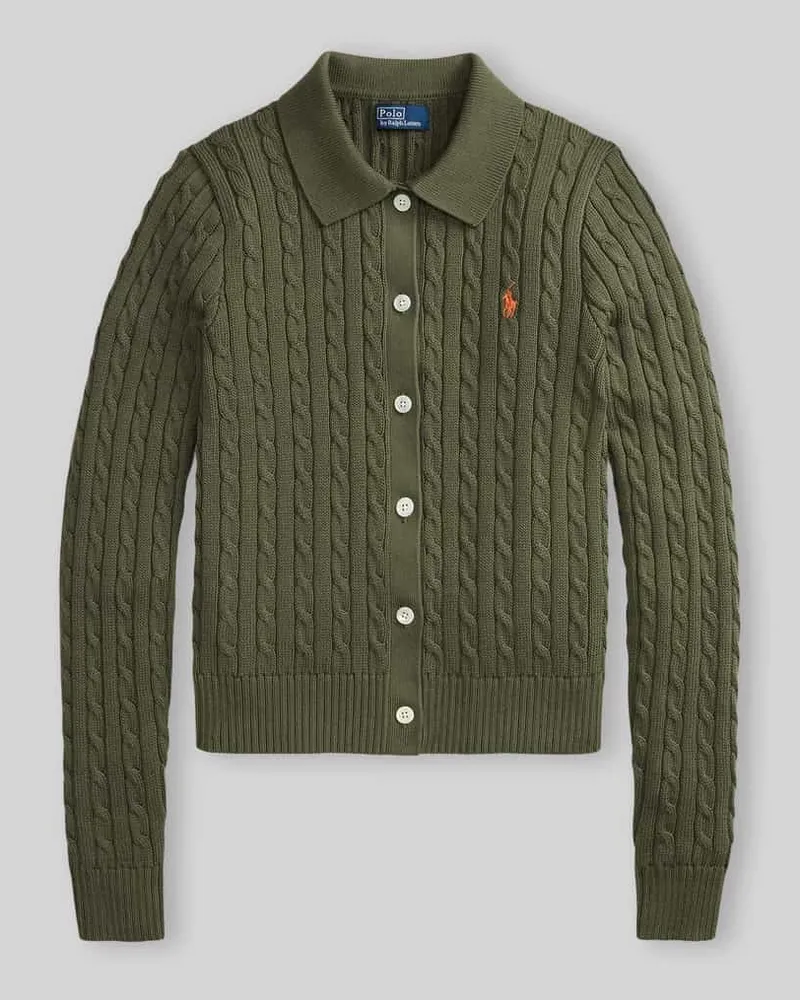 Ralph Lauren Slim Fit Strickjacke aus reiner Baumwolle Oliv