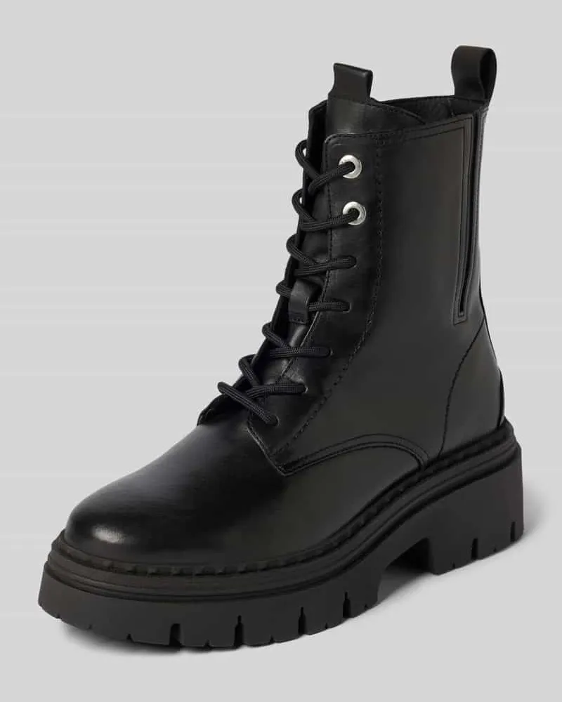 Tamaris Schnürstiefel aus echtem Rindsleder Black