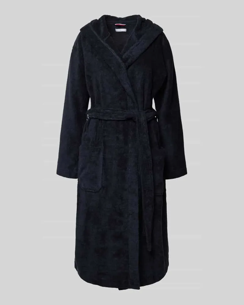 Tommy Hilfiger Regular Fit Bademantel aus reiner Baumwolle mit Kapuze Marine