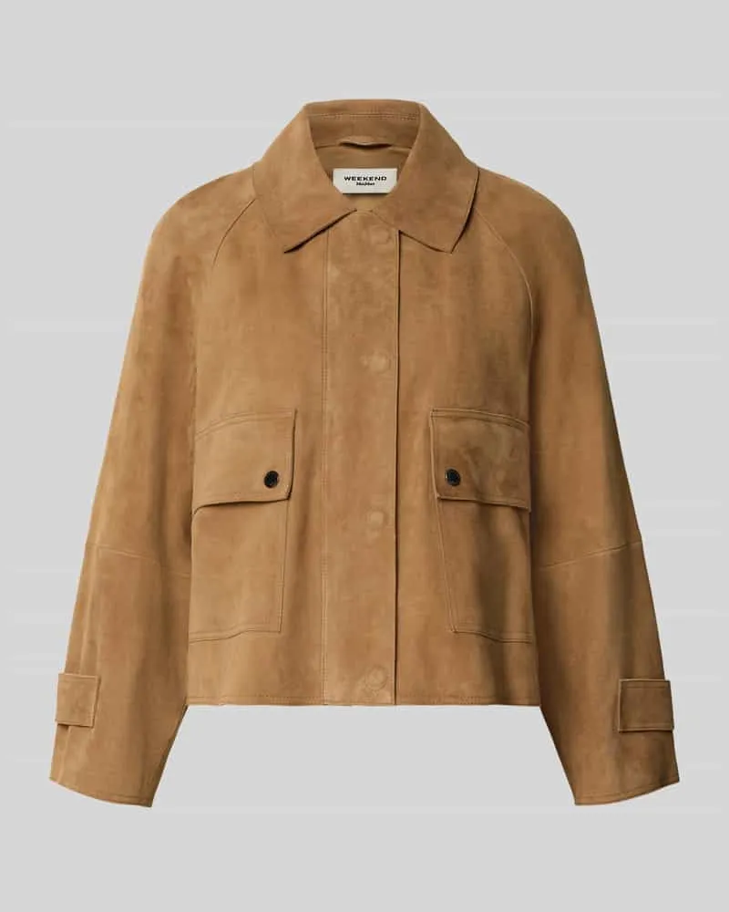 Max Mara Regular Fit Lederjacke aus echtem Ziegenleder Modell 'ABITO Mittelbraun