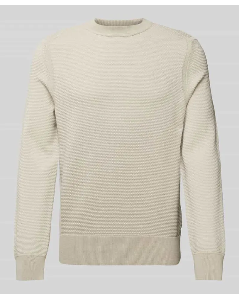 HUGO BOSS Strickpullover mit Strukturmuster Modell 'Kaponski Beige