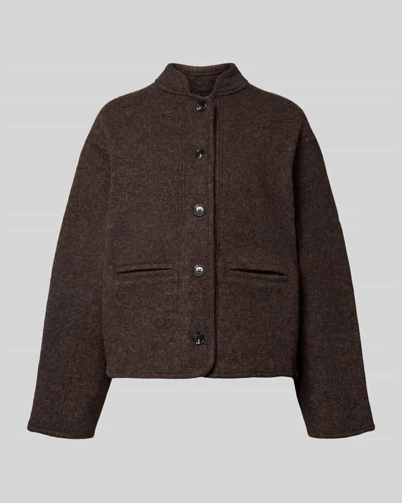 Stefanel Jacke mit Stehkragen und Paspeltaschen Dunkelbraun
