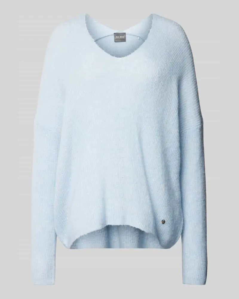 Mos Mosh Oversized Strickpullover mit Label-Applikation Modell 'THORA Hellblau