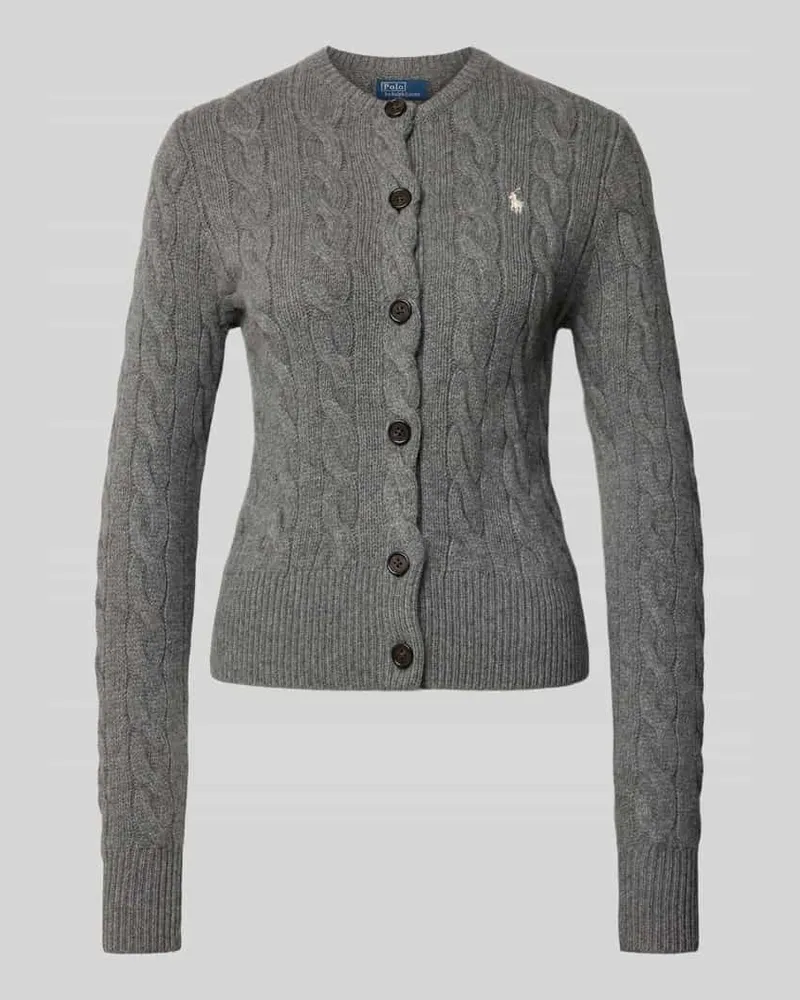 Ralph Lauren Strickjacke aus Leinen-Kaschmir-Mix mit Zopfmuster Mittelgrau