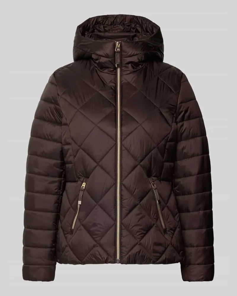 Christian Berg Jacke mit Kapuze und Reißverschlusstaschen Dunkelbraun