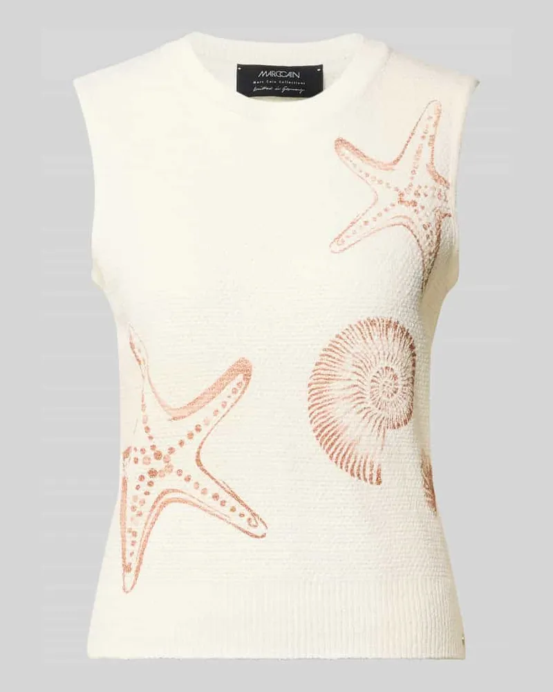 Marc Cain Stricktop mit Rundhalsausschnitt und Label-Detail Offwhite