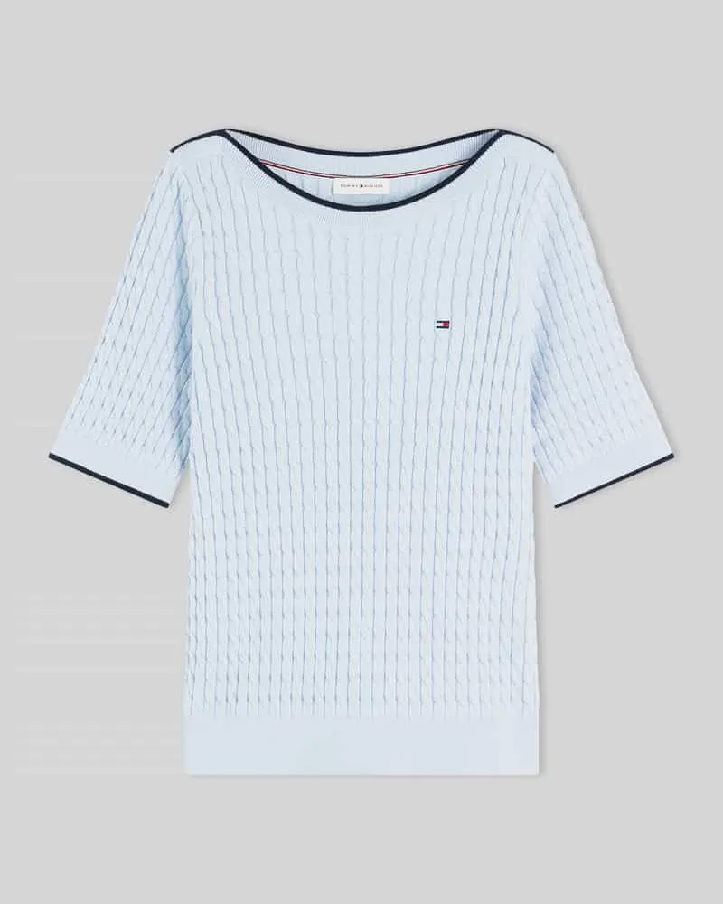 Tommy Hilfiger Regular Fit Pullover aus reiner Baumwolle mit kurzen Ärmeln Hellblau