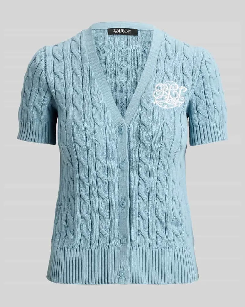 Ralph Lauren Regulat Fit Strickjacke mit kurzem Arm aus reiner Baumwolle Hellblau