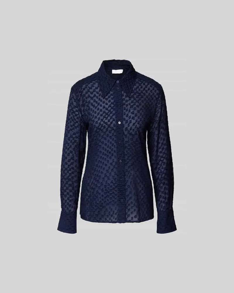 Lala Berlin Slim Fit Hemdbluse mit Hemdblusenkragen Dunkelblau