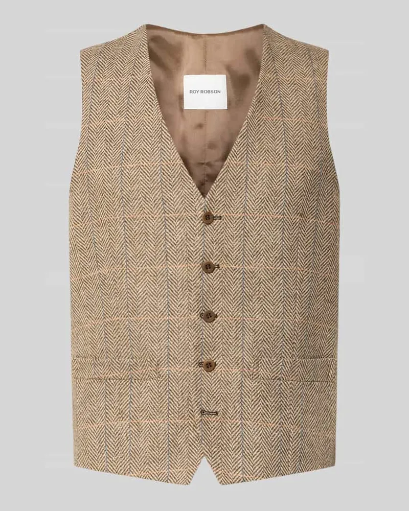 Roy Robson Regular Fit Weste aus reiner Viskose mit Paspeltasschen Beige