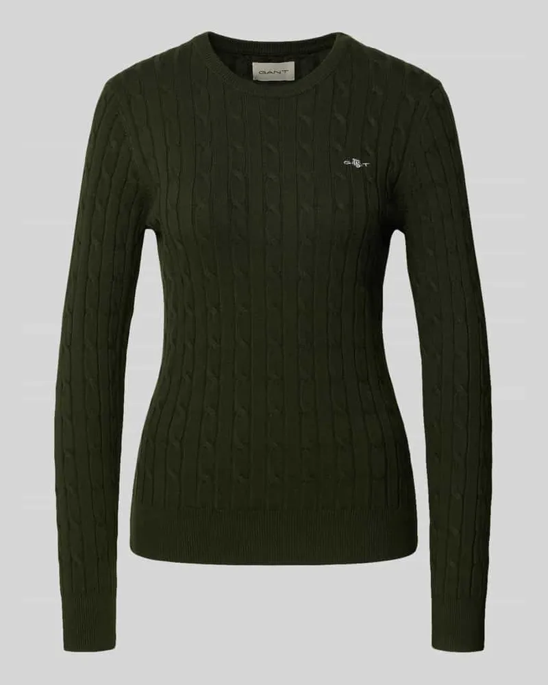 Gant Strickpullover mit Zopfmuster Dunkelgruen