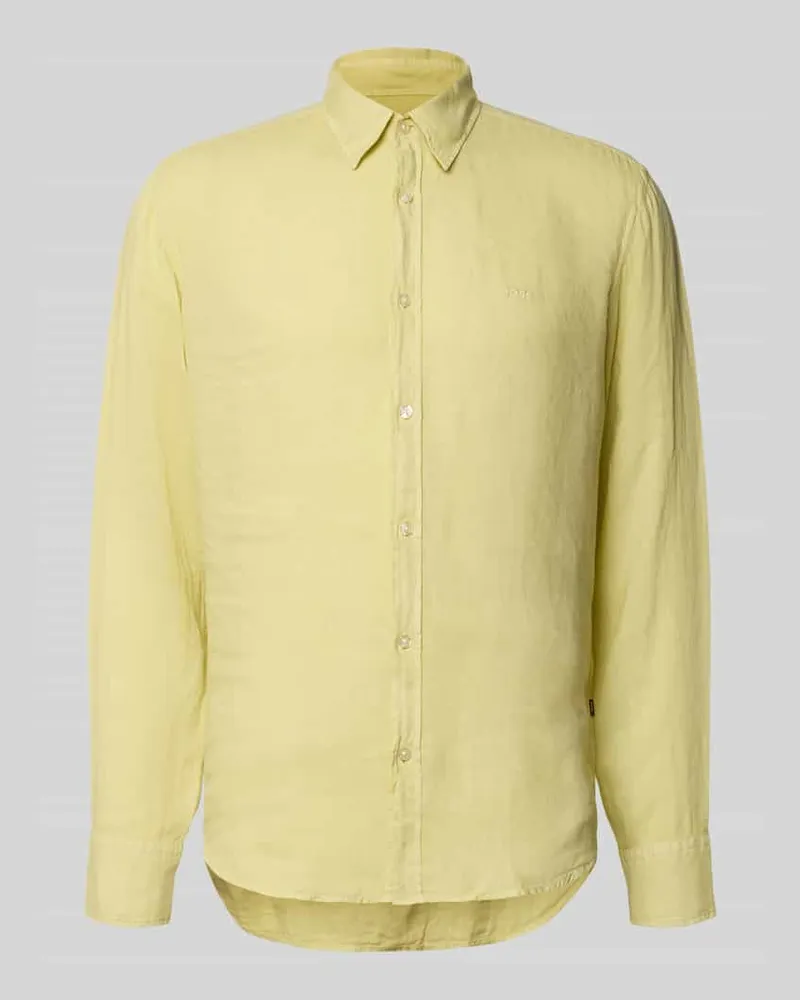 HUGO BOSS Regular Fit Freizeithemd aus reinem Leinen Modell 'RELEGANT Pastellgelb