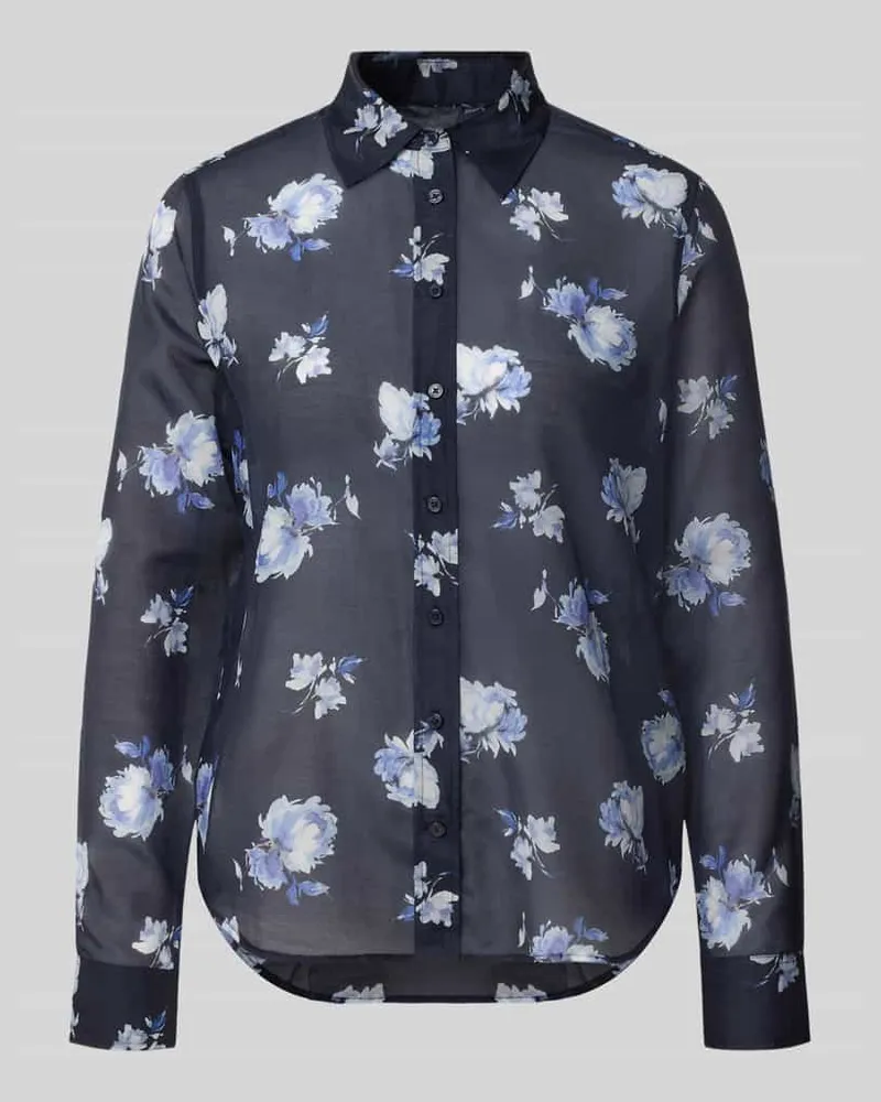 Gant Regular Fit Langarmbluse aus Baumwoll-Seiden-Mix Marine
