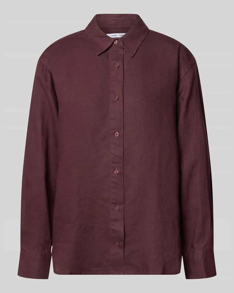 Samsøe & Samsøe Regular Fit Leinenbluse mit Knopfleiste Bordeaux