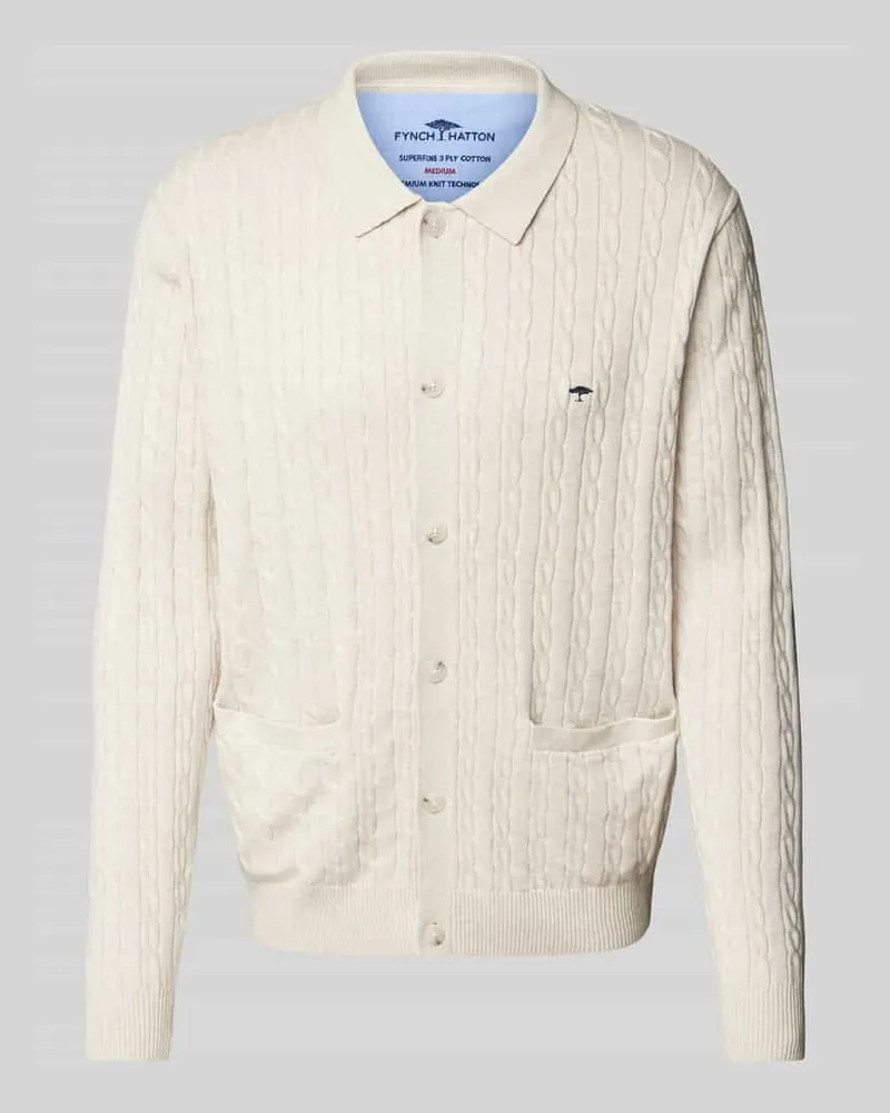Fynch-Hatton Cardigan mit Zopfmuster Offwhite