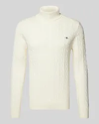 Gant Rollkragenpullover mit Label-Stitching Offwhite