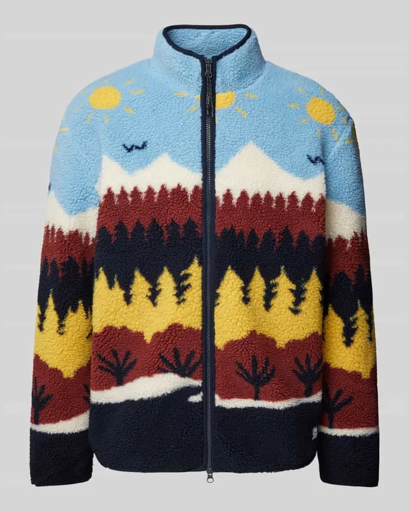 Knowledge Cotton Apparel Loose Fit Fleecejacke mit Stehkragen Blau