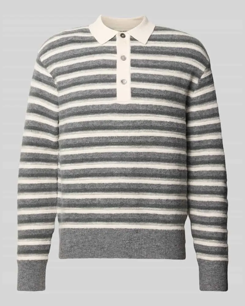 Officine Generale Poloshirt mit kurzer Knopfleiste Hellgrau